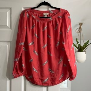 LOFT Boat Neck Peacock Print Blouse
